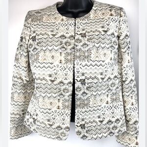 Tahari ASL cream and silver metallic blazer size 8 petite